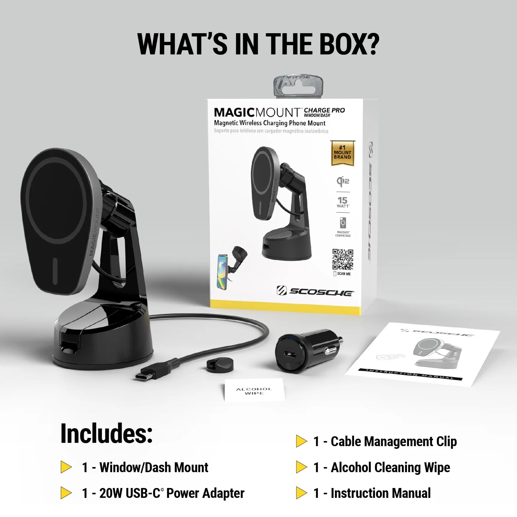 MPQMWD-SP1 Charge Pro Qi2 Magsafe 15W Fast Wireless Car Charger Dash/Windshield Mount Black