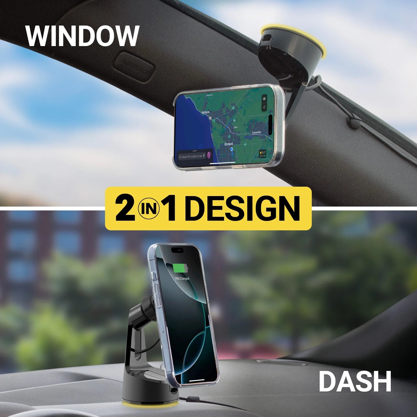 MPQMWD-SP1 Charge Pro Qi2 Magsafe 15W Fast Wireless Car Charger Dash/Windshield Mount Black