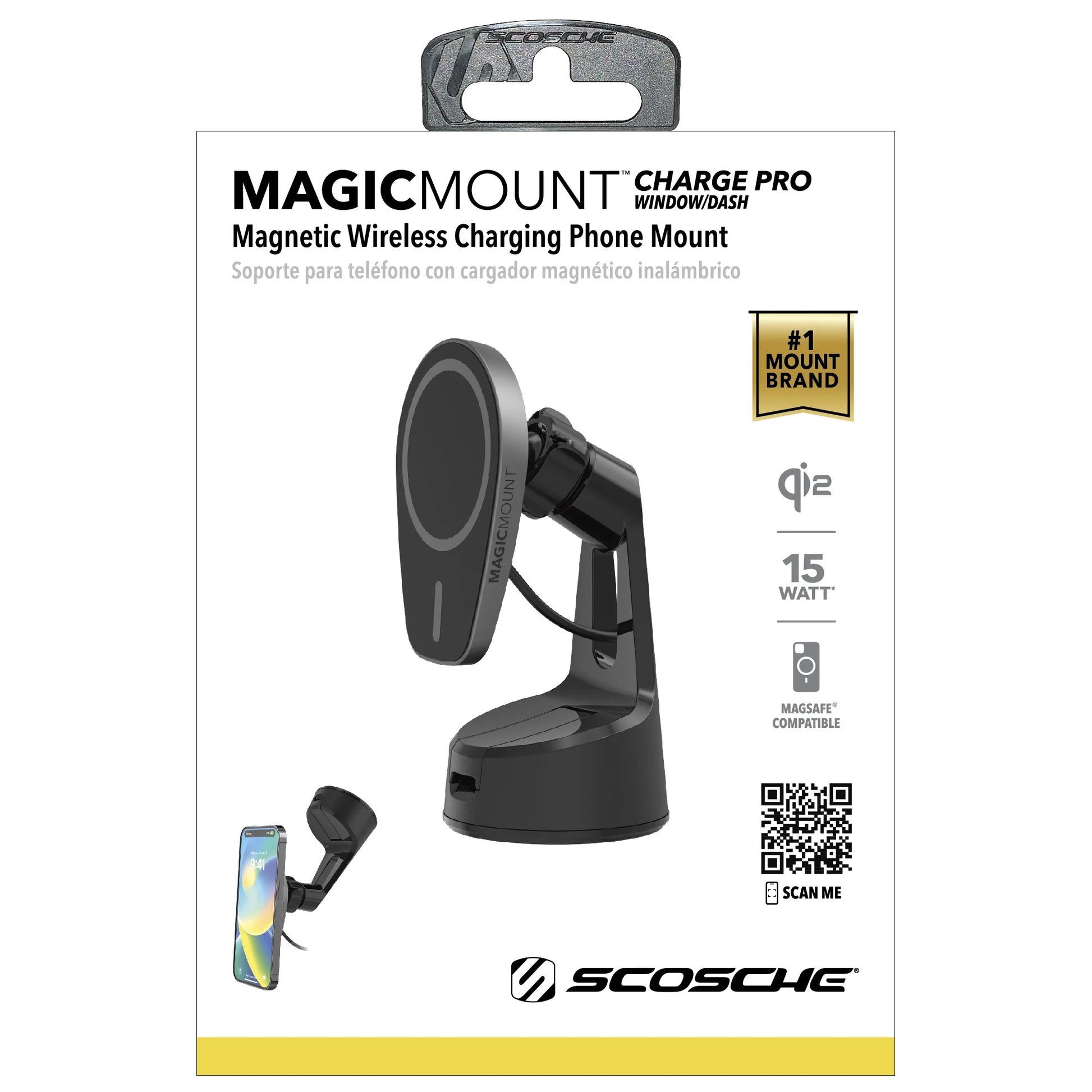 MPQMWD-SP1 Charge Pro Qi2 Magsafe 15W Fast Wireless Car Charger Dash/Windshield Mount Black